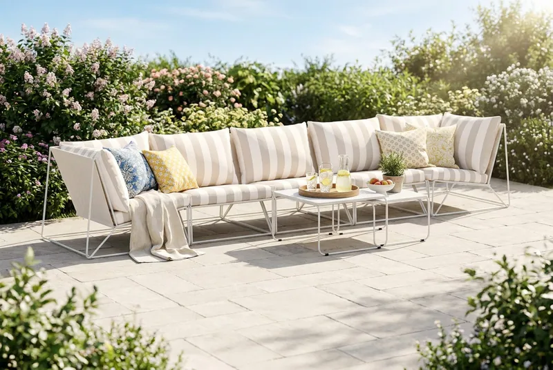 Usteryd utendørs rett 5-seters sofa - Beige/Stripet - Hagemøbler & utemiljø - Loungemøbler - Loungegrupper