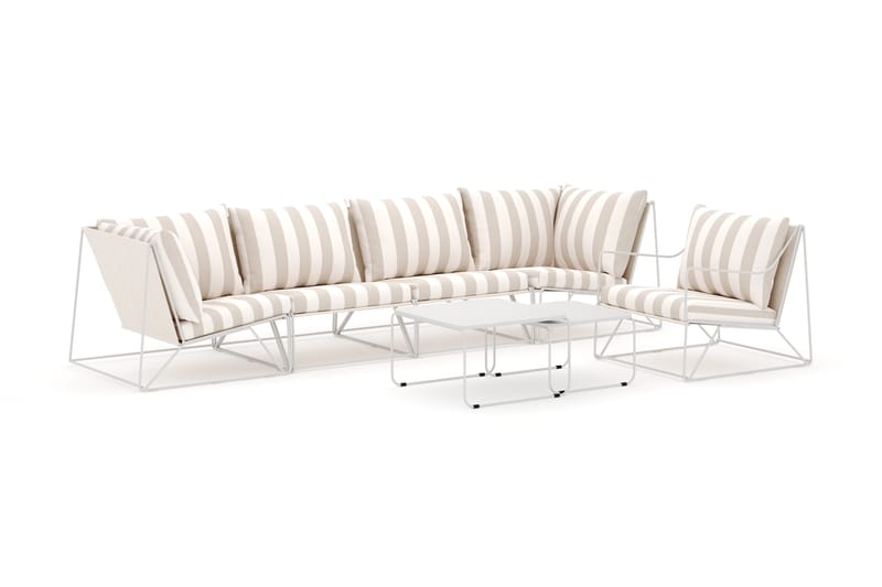Usteryd utendørs rett 5-seters sofa med lenestol, Beige/Stripet