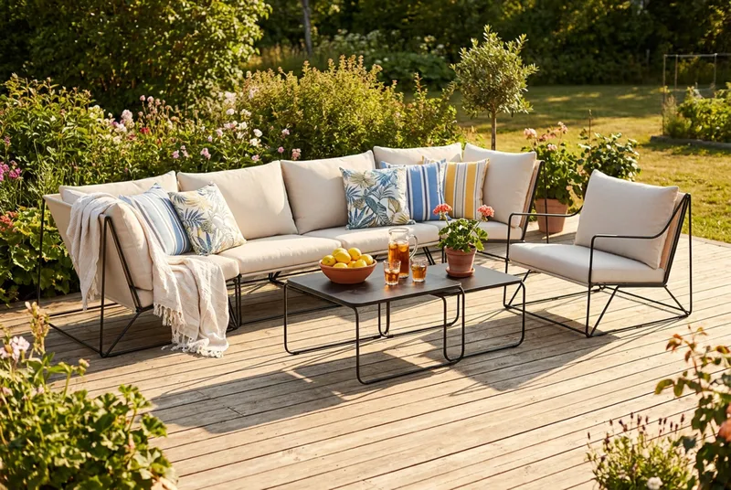 Usteryd utendørs rett 5-seters sofa med lenestol - Svart/Beige - Hagemøbler & utemiljø - Loungemøbler - Loungegrupper