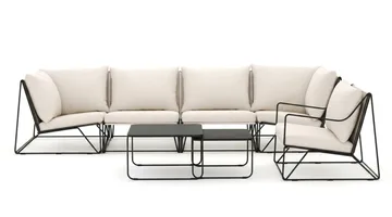 Usteryd utendørs rett 5-seters sofa med lenestol - Svart/Beige - Hagemøbler & utemiljø - Loungemøbler - Loungegrupper