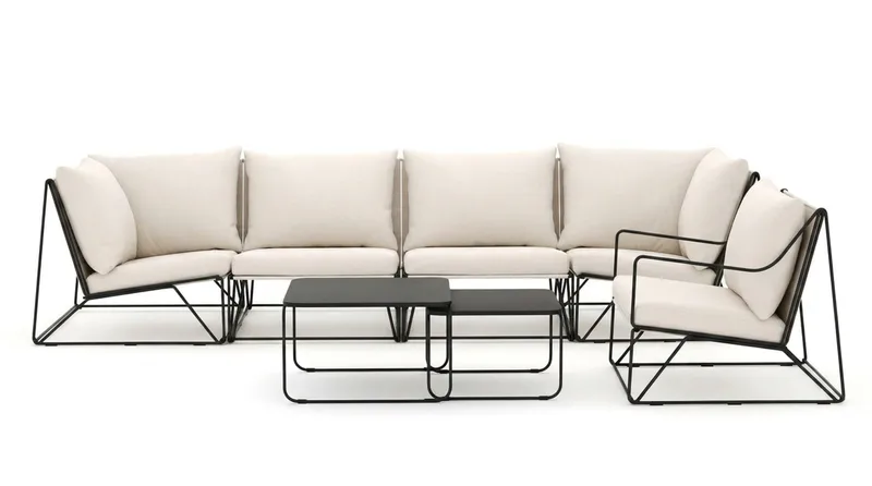 Usteryd utendørs rett 5-seters sofa med lenestol - Svart/Beige - Hagemøbler & utemiljø - Loungemøbler - Loungegrupper