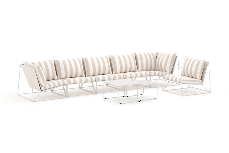 Usteryd utendørs rett 6-seters sofa med lenestol, Beige/Stripet