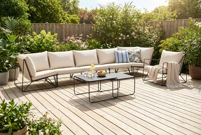 Usteryd utendørs rett 6-seters sofa med lenestol - Svart/Beige - Hagemøbler & utemiljø - Loungemøbler - Loungegrupper