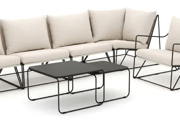 Usteryd utendørs rett 6-seters sofa med lenestol - Svart/Beige - Hagemøbler & utemiljø - Loungemøbler - Loungegrupper