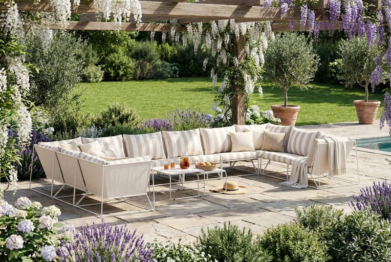 Usteryd utendørs U-sofa 10-seters med lukket avslutning - Beige/Striped - Hagemøbler & utemiljø - Loungemøbler - Loungegrupper