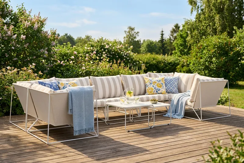Usteryd utendørs U-sofa 7-seters med lukket avslutning - Beige/Striped - Hagemøbler & utemiljø - Loungemøbler - Loungegrupper