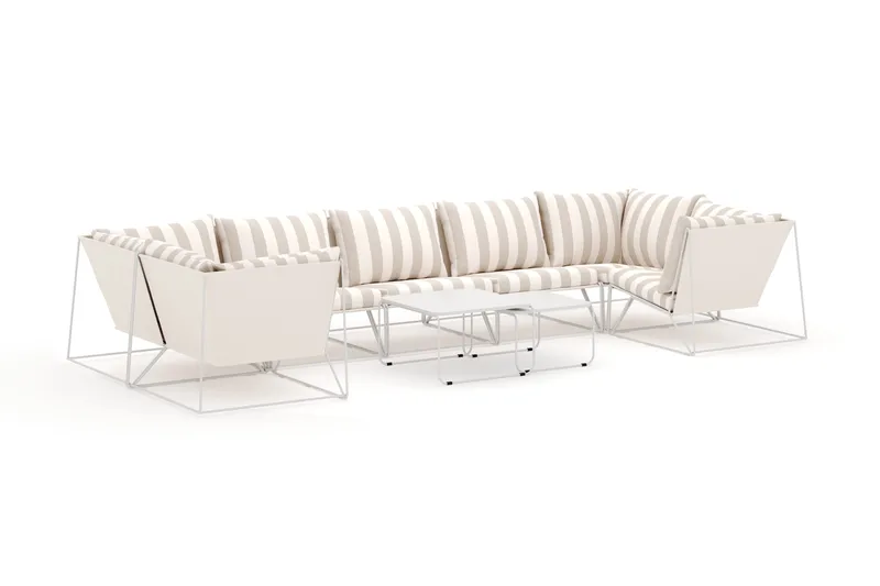 Usteryd utendørs U-sofa 7-seters med lukket avslutning, Beige/Striped