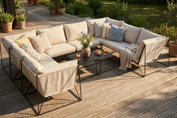 Usteryd utendørs U-sofa 8-seters med lukket avslutning - Svart/Beige - Hagemøbler & utemiljø - Loungemøbler - Loungegrupper