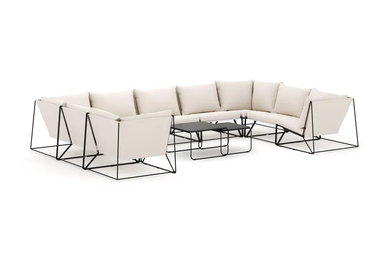 Usteryd utendørs U-sofa 9-seters med lukket avslutning, Svart/Beige