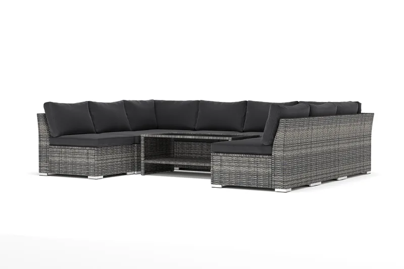 Wisconsin utendørs U-sofa 8-seter med åpen avslutning, Grå