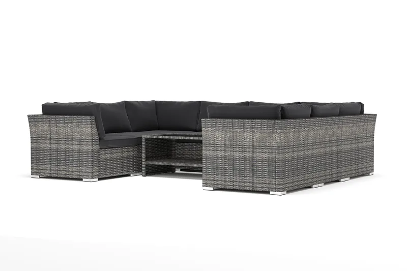 Wisconsin utendørs U-sofa 8-seter med lukket avslutning, Grå