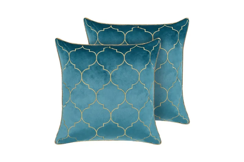 Pynteputer Alyssum sett på 2 Blå/gull, Fløyel - Blå/gull, Fløyel - Hagemøbler & utemiljø - Puter - Hageputer