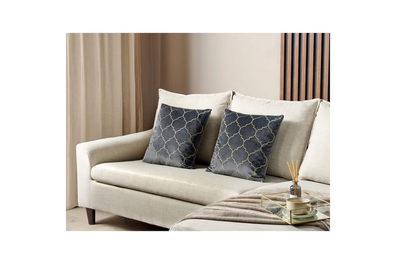 Pynteputer Alyssum sett på 2 Grå/gull, Fløyel - Grå/gull, Fløyel - Hagemøbler & utemiljø - Puter - Hageputer