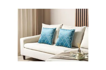 Pynteputer Alyssum sett på 2 Blå/gull, Fløyel - Blå/gull, Fløyel - Hagemøbler & utemiljø - Puter - Hageputer