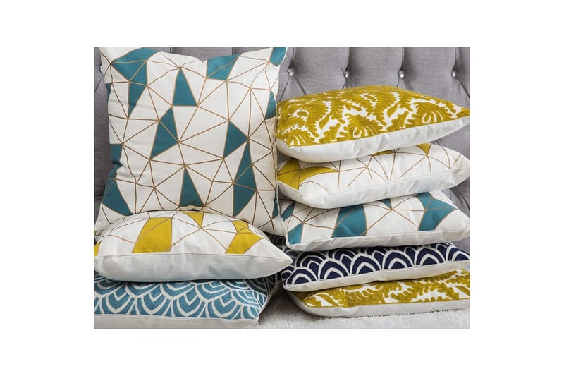 Pynteputer Clarkia sett med 2 Hvit/Blå/Gull - Hvit/Blå/Gull - Hagemøbler & utemiljø - Puter - Hageputer