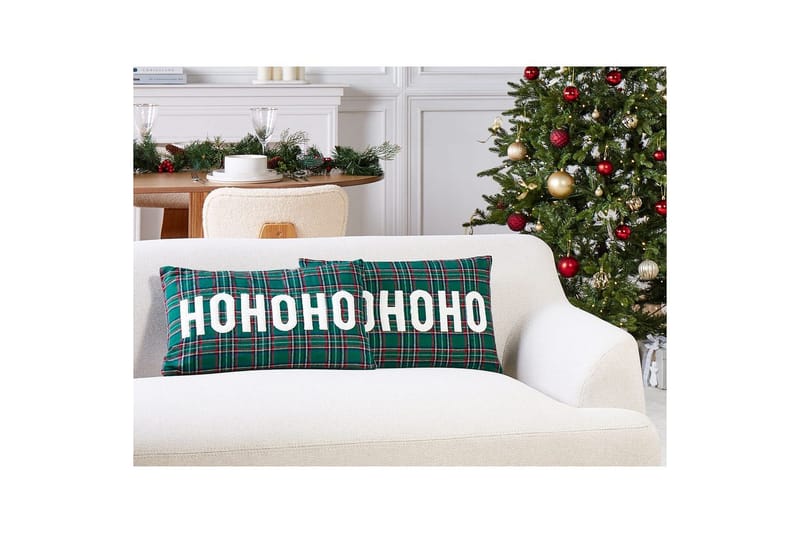 Pynteputer Joycandy sett av 2 Grønn/rød/svart/hvit, Rektangulær - Grønn/rød/svart/hvit, Rektangulær - Hagemøbler & utemiljø - Puter - Hageputer