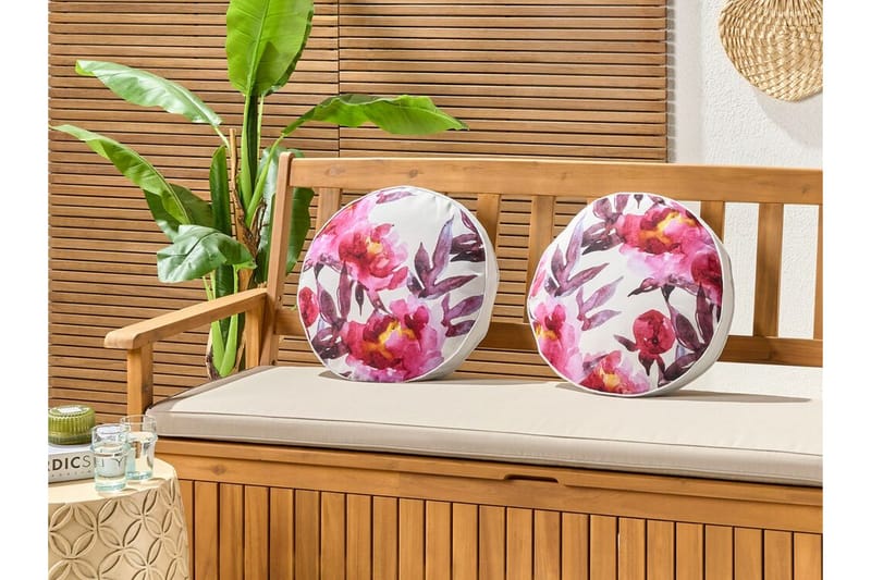 Trepuzzi Utendørspute 40 cm Rund - Hvit/Rosa - Hagemøbler & utemiljø - Puter - Hageputer