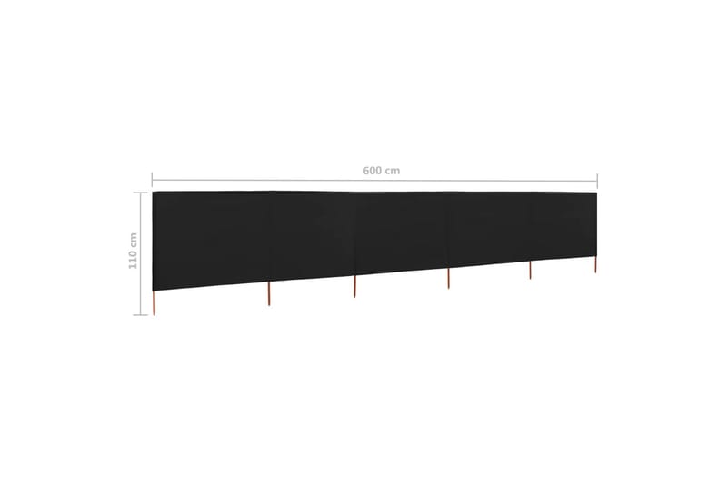 Vindskjerm 5 paneler stoff 600x80 cm svart - Svart - Avskjerming & vindskjerm