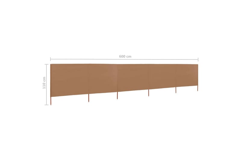 Vindskjerm 5 paneler stoff 600x80 cm gråbrun - Brun - Avskjerming & vindskjerm
