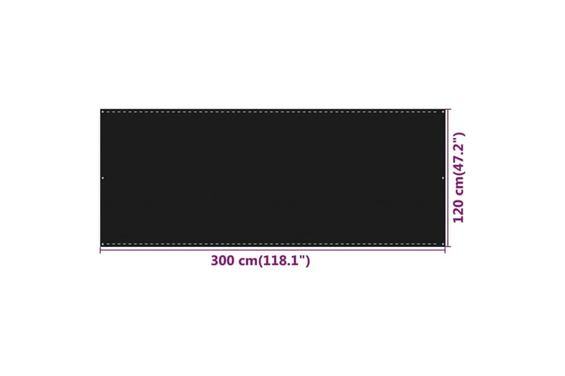 Balkongskjerm svart 120x300 cm HDPE - Svart - Balkongbeskyttelse