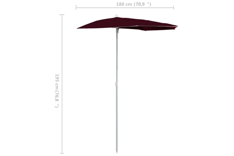 Halvrund parasoll med stang 180x90 cm vinrød - Rød - Parasoller