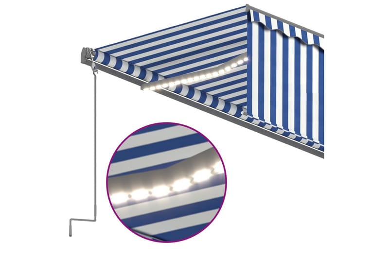 Automatisk markise med vindsensor og LED 5x3 m blå og hvit - Blå - Markiser - Vindusmarkise