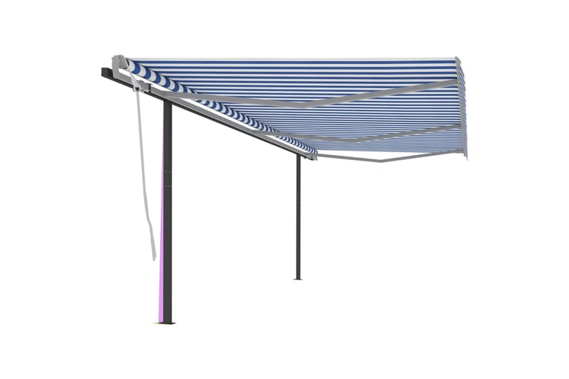 Automatisk uttrekkbar markise med stolper 6x3 m blå og hvit - Markiser - Terrassemarkise