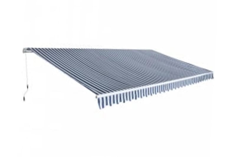 Foldbar markise manuell 600 cm blå/hvit - Markiser - Terrassemarkise