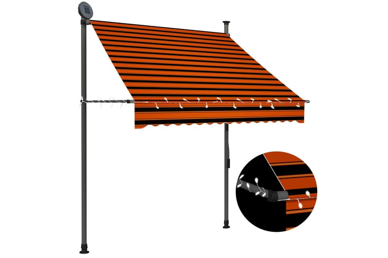 Manuell uttrekkbar markise med LED 150 cm oransje og brun - Flerfarget - Markiser - Vindusmarkise