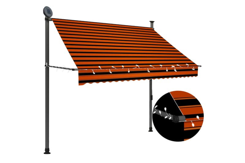 Manuell uttrekkbar markise med LED 200 cm oransje og brun - Flerfarget - Markiser - Vindusmarkise