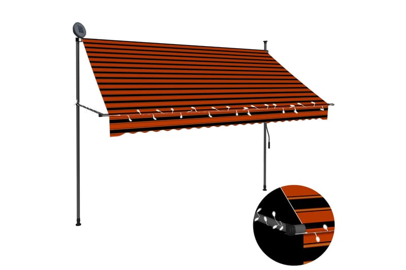 Manuell uttrekkbar markise med LED 250 cm oransje og brun - Flerfarget - Markiser - Vindusmarkise