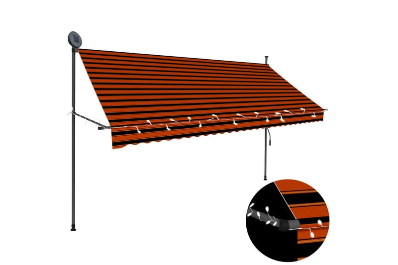 Manuell uttrekkbar markise med LED 300 cm oransje og brun - Flerfarget - Markiser - Terrassemarkise