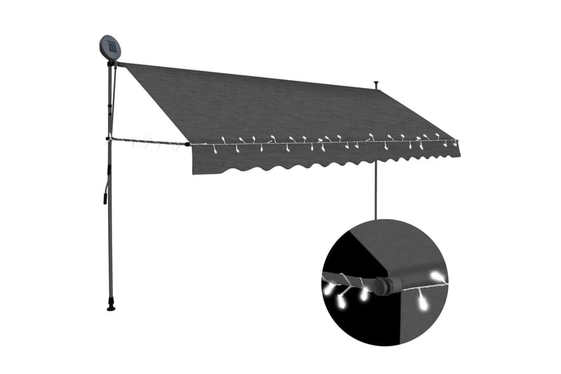 Manuell uttrekkbar markise med LED 350 cm antrasitt - Grå - Markiser - Terrassemarkise