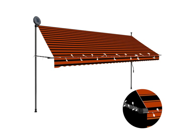 Manuell uttrekkbar markise med LED 350 cm oransje og brun - Flerfarget - Markiser - Terrassemarkise