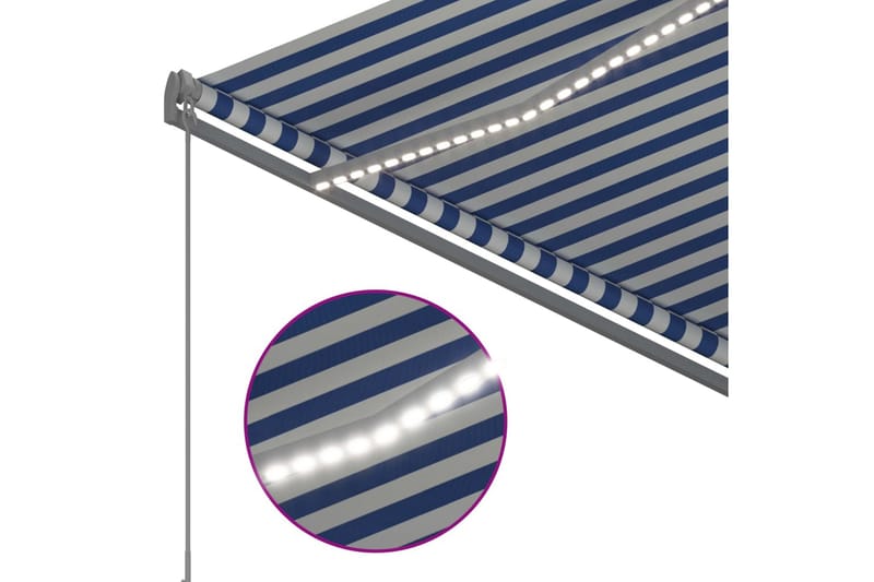 Manuell uttrekkbar markise med LED 3x2,5 m blå og hvit - Markiser - Terrassemarkise