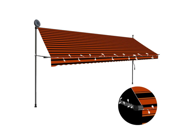 Manuell uttrekkbar markise med LED 400 cm oransje og brun - Flerfarget - Markiser - Terrassemarkise