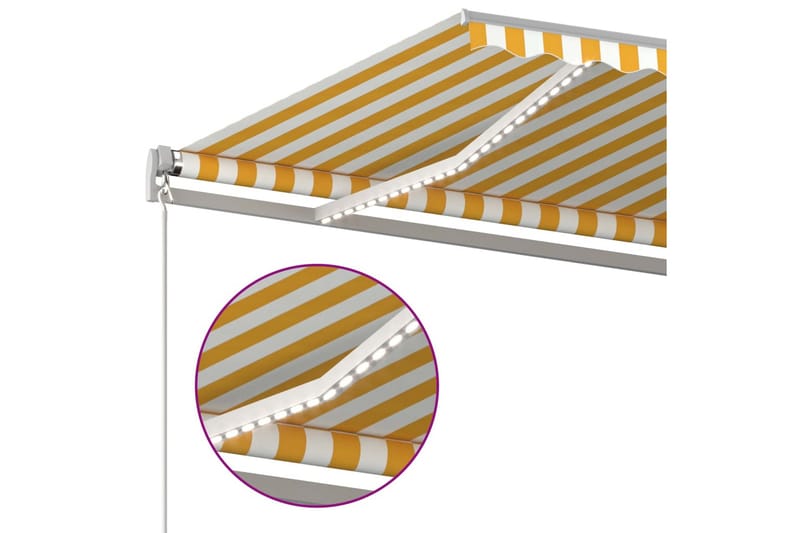 Manuell uttrekkbar markise med LED 400x350 cm gul og hvit - Gul - Markiser - Terrassemarkise