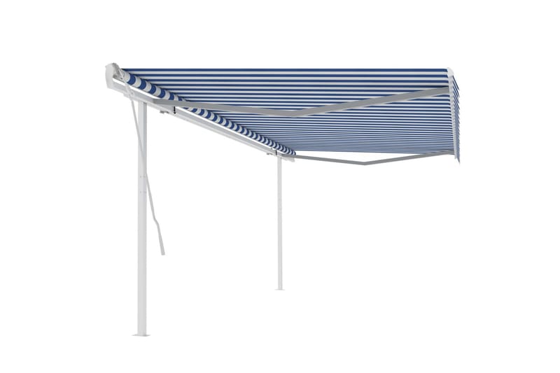 Manuell uttrekkbar markise med stolper 5x3,5 m blå og hvit - Blå - Markiser - Terrassemarkise