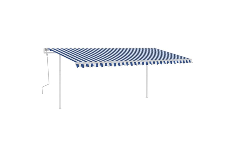 Manuell uttrekkbar markise med stolper 5x3,5 m blå og hvit - Blå - Markiser - Terrassemarkise