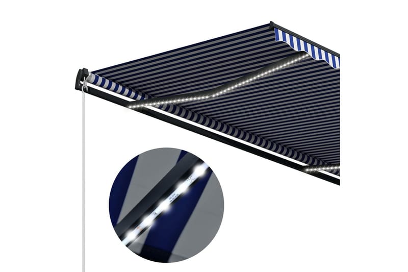 Markise med vindsensor og LED 350x250 cm blå og hvit - Markiser - Terrassemarkise