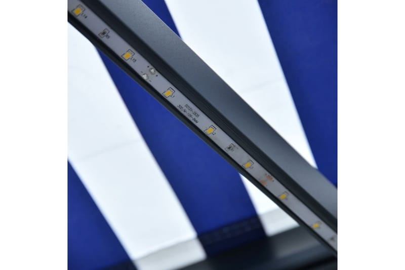 Markise med vindsensor og LED 400x300 cm blå og hvit - Markiser - Terrassemarkise