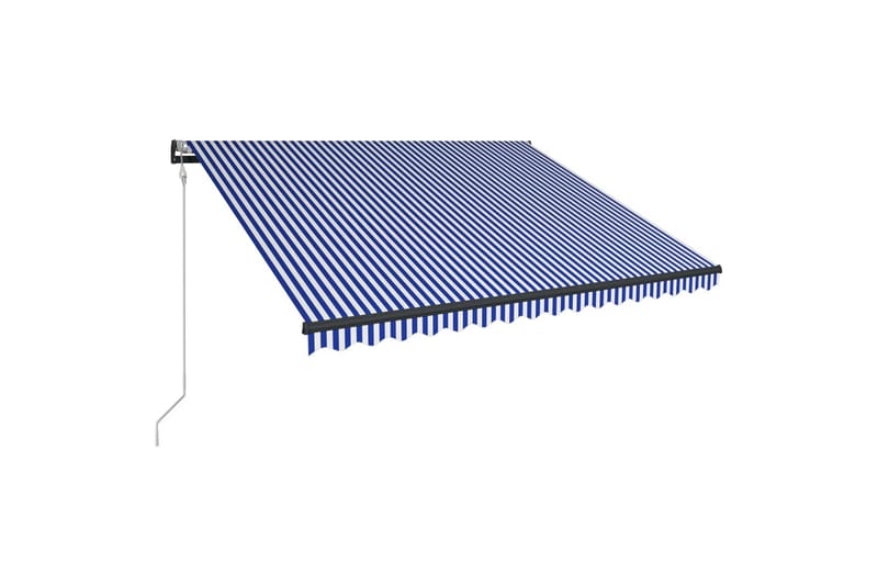 Markise med vindsensor og LED 450x300 cm blå og hvit - Markiser - Terrassemarkise