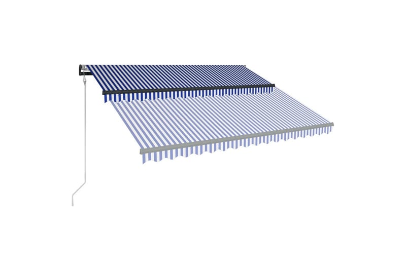 Markise med vindsensor og LED 450x300 cm blå og hvit - Markiser - Terrassemarkise