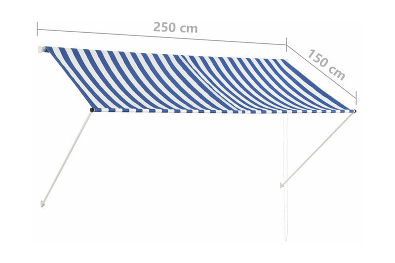 Uttrekkbar markise 250x150 cm blå og hvit - Markiser - Vindusmarkise