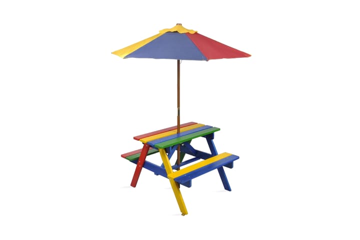 Barns piknikbord med benker og parasoll flerfarget tre - Flerfarget - Parasoller