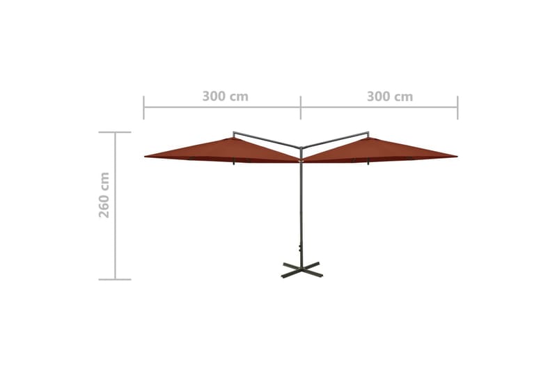 Dobbel parasoll med stålstolpe terrakotta 600 cm - Parasoller
