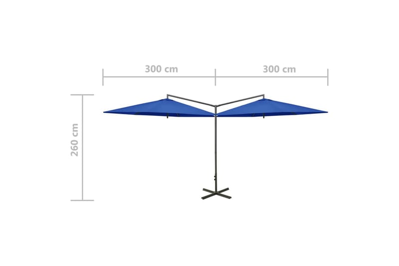 Dobbel parasoll med stålstolpe asurblå 600 cm - Blå - Parasoller