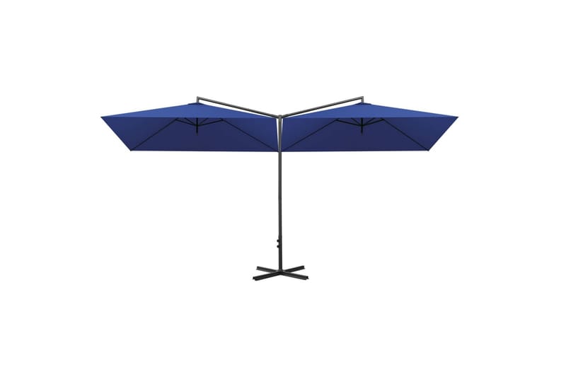 Dobbel parasoll med stålstolpe asurblå 600x300 cm - Blå - Parasoller