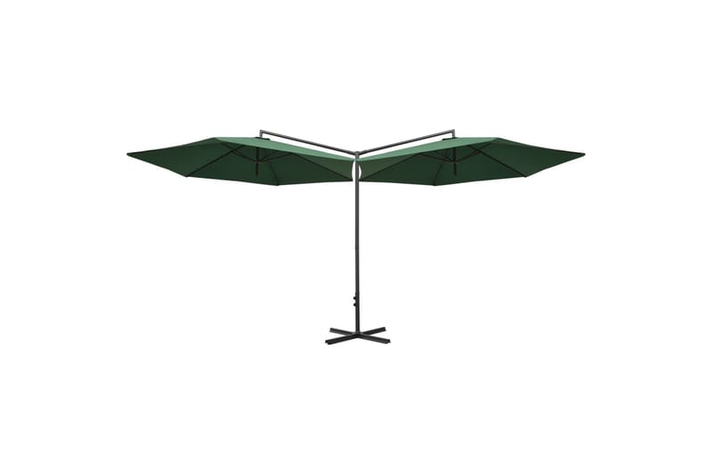 Dobbel parasoll med stålstolpe grønn 600 cm - Grønn - Parasoller