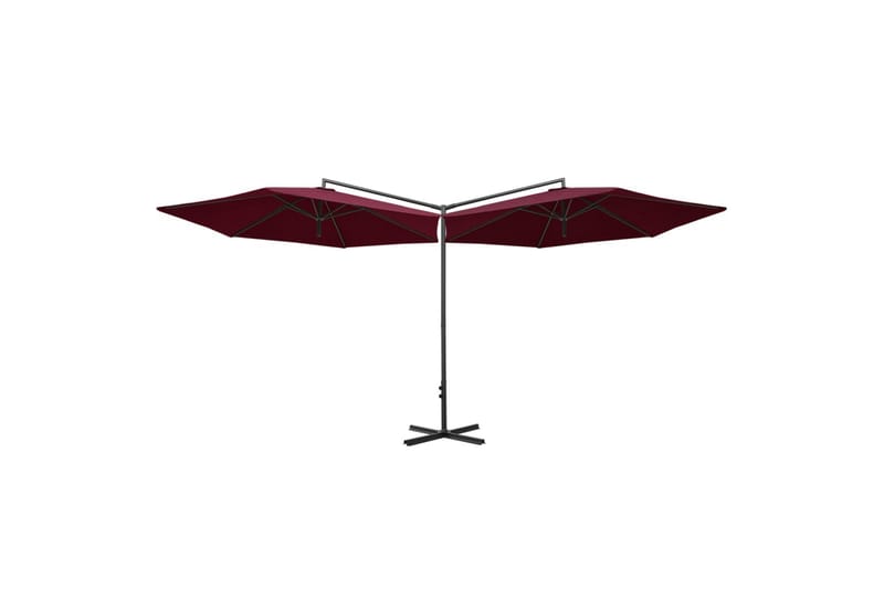 Dobbel parasoll med stålstolpe vinrød 600 cm - Rød - Parasoller